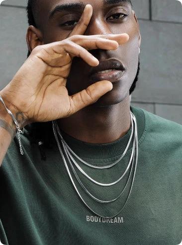 3mm Flat Snake Bone Chain Necklace For Men by GJG Denim