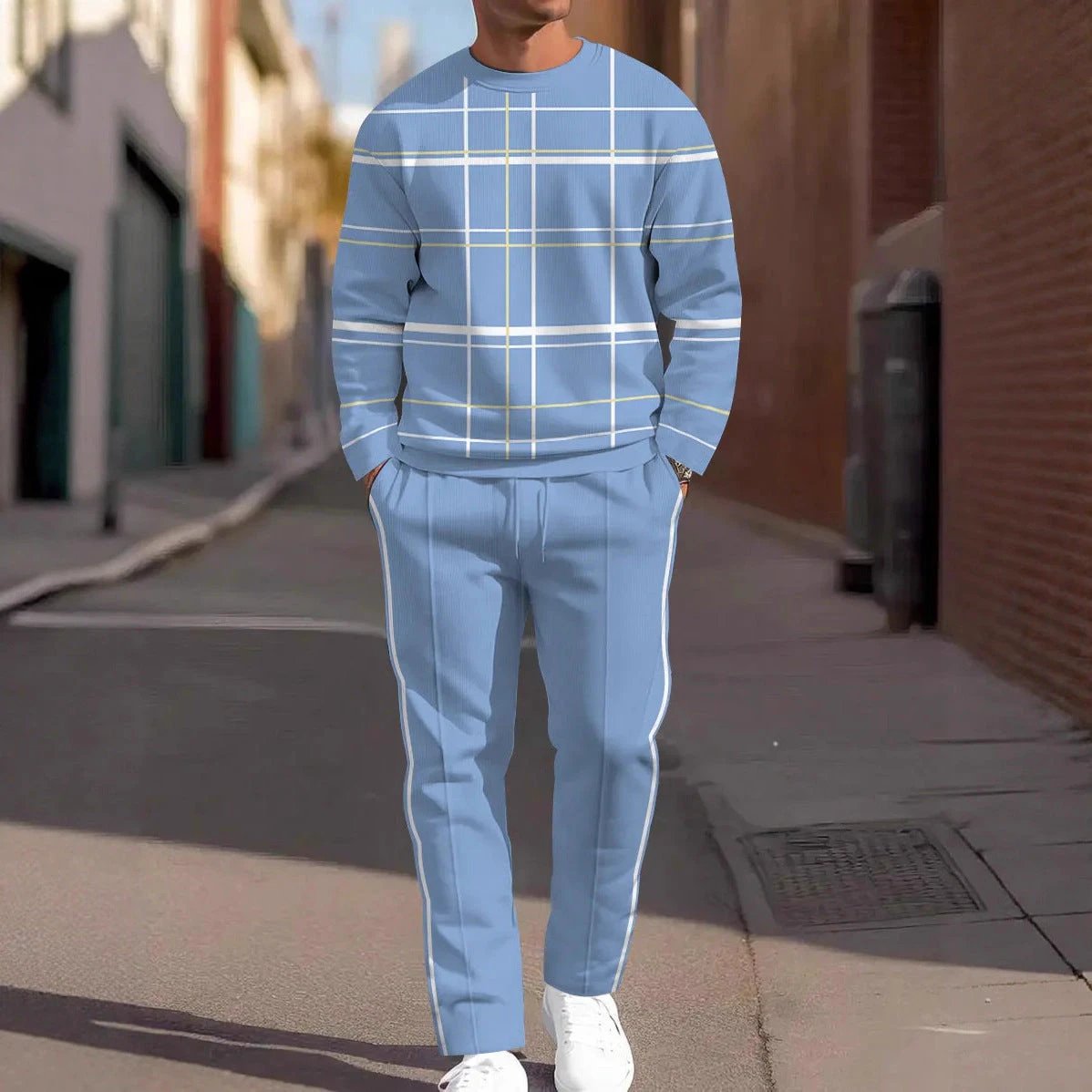 Men's Round Neck Loose Sweatshirt And Sweatpants Set by GJG Denim