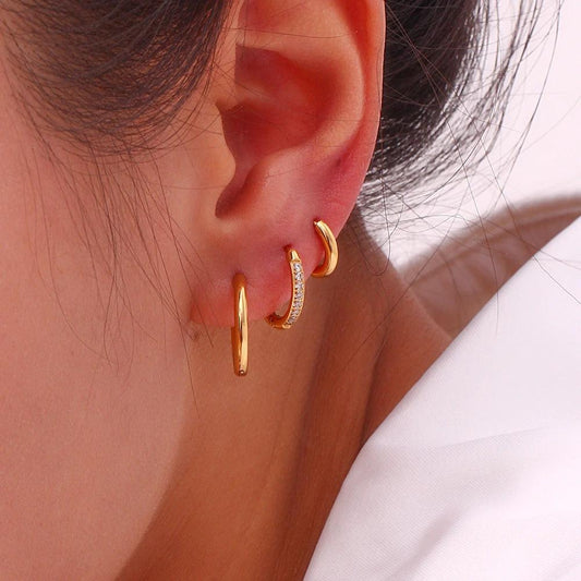 Women's Fashion Titanium Steel Rounded Edge Zircon Earrings by GJG Denim