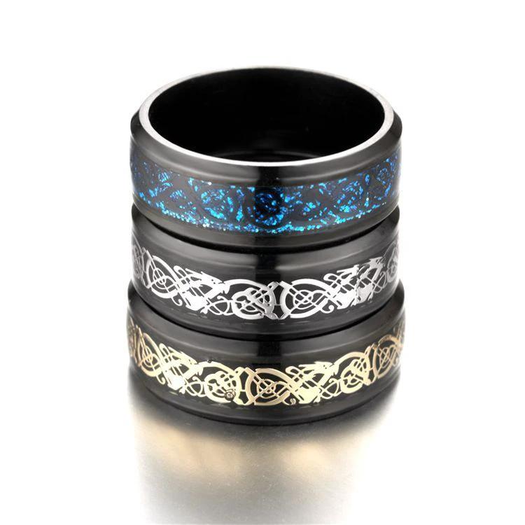 Men's Dragon Pattern Stainless Steel Rings by GJG Denim