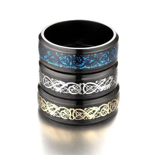 Men's Dragon Pattern Stainless Steel Rings by GJG Denim