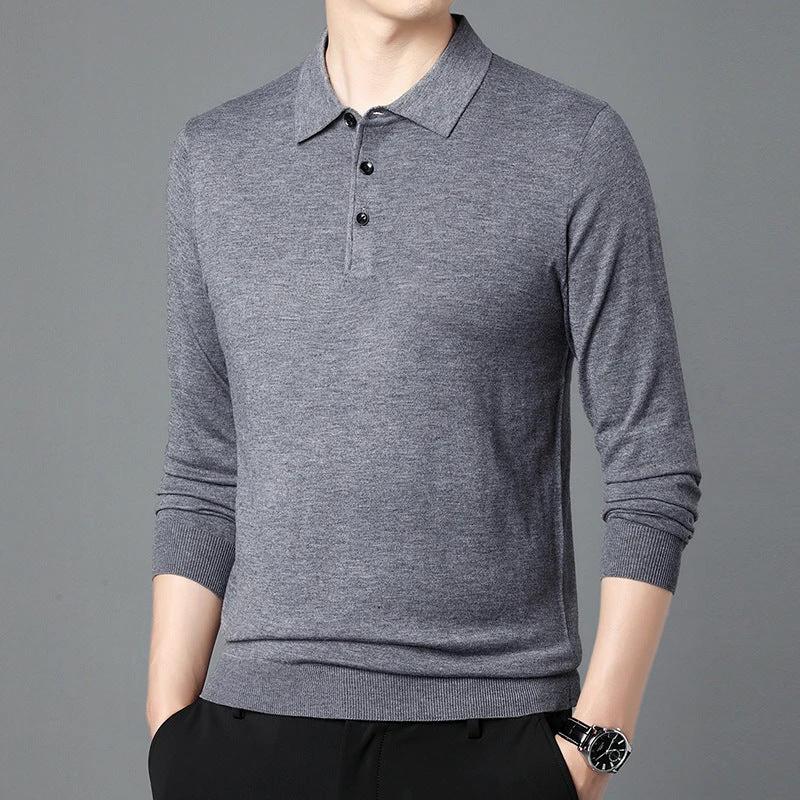 Men's Polo Knitted Long Sleeve Shirt by GJG Denim