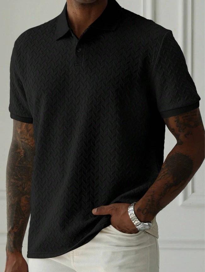 Men's Solid Color Polo Collar Short-sleeved Shirt by GJG Denim