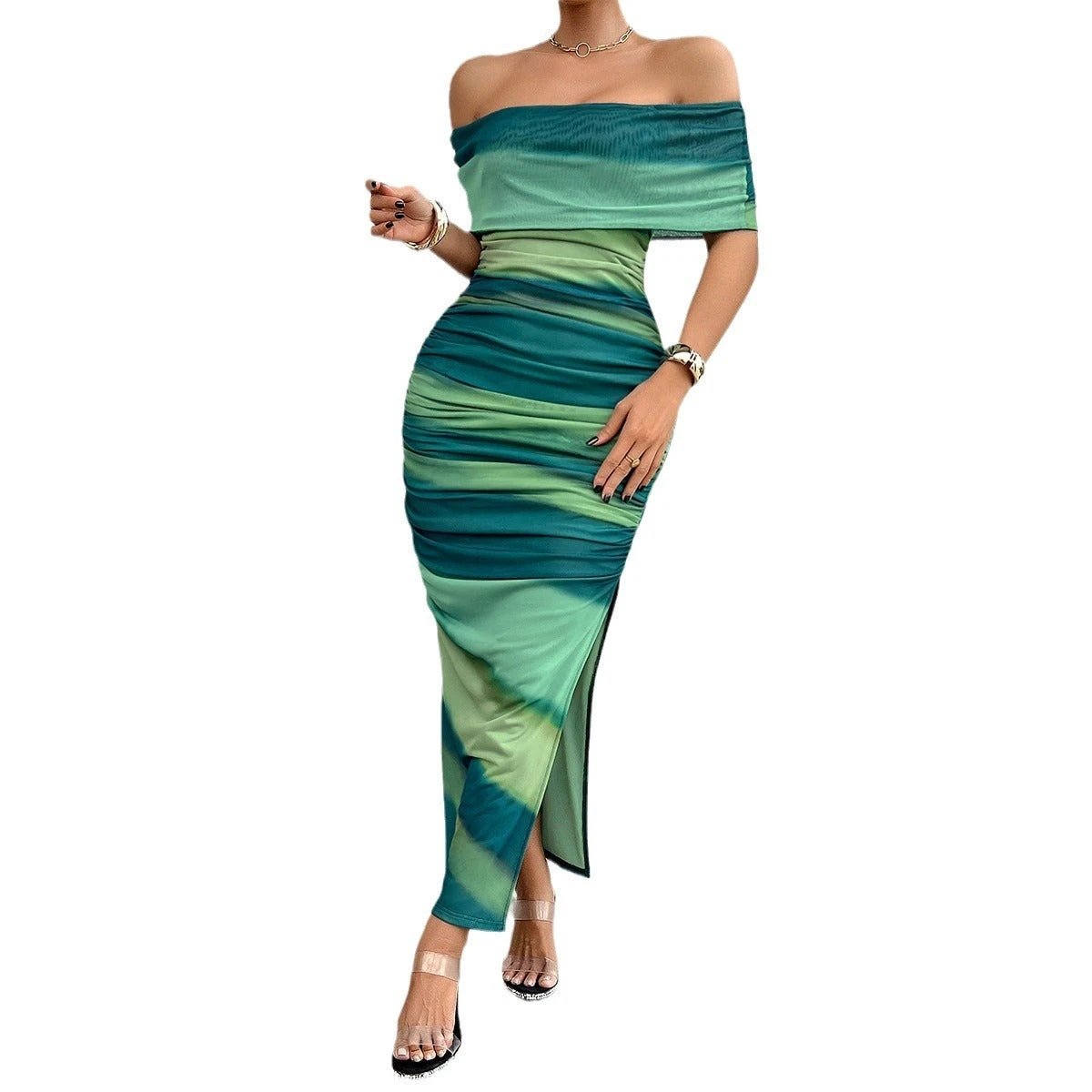 Women's Temperament Contrast Color Off-shoulder Tube Top Dress by GJG Denim