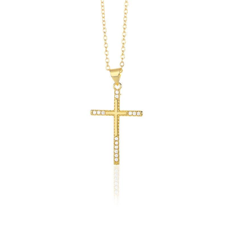 Gold Tone Zircon Cross Necklace For Men by GJG Denim