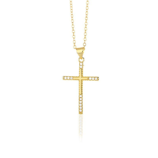 Gold Tone Zircon Cross Necklace For Men by GJG Denim
