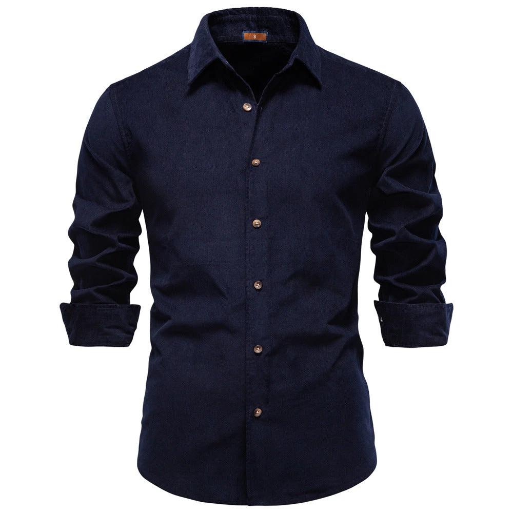 Men's Corduroy Pure Cotton Business Casual Long Sleeve Shirt by GJG Denim