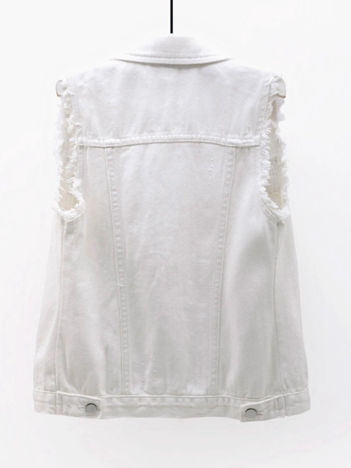 Full Size Button Down Raw Hem Sleeveless Denim Jacket Plus Size by Lady Ros