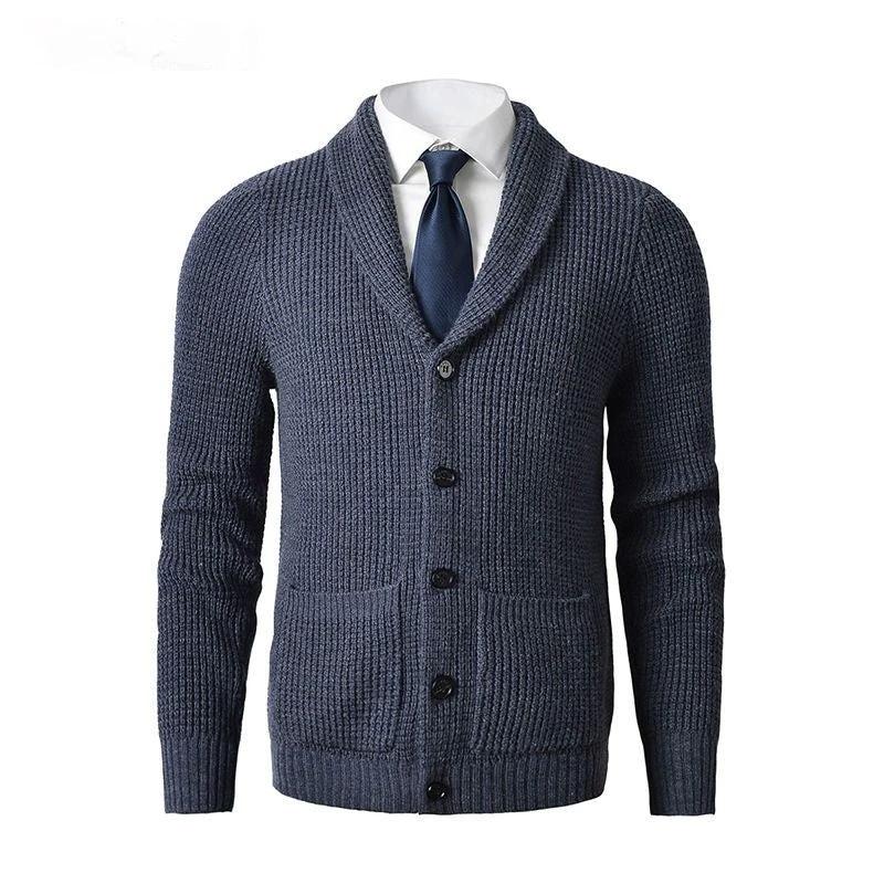 Men's Business Casual Knitted Wool Cardigan by GJG Denim