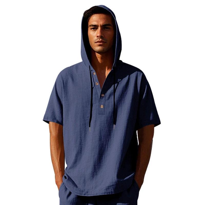 European And American Linen Short-sleeved Men's T-shirt Simple by GJG Denim