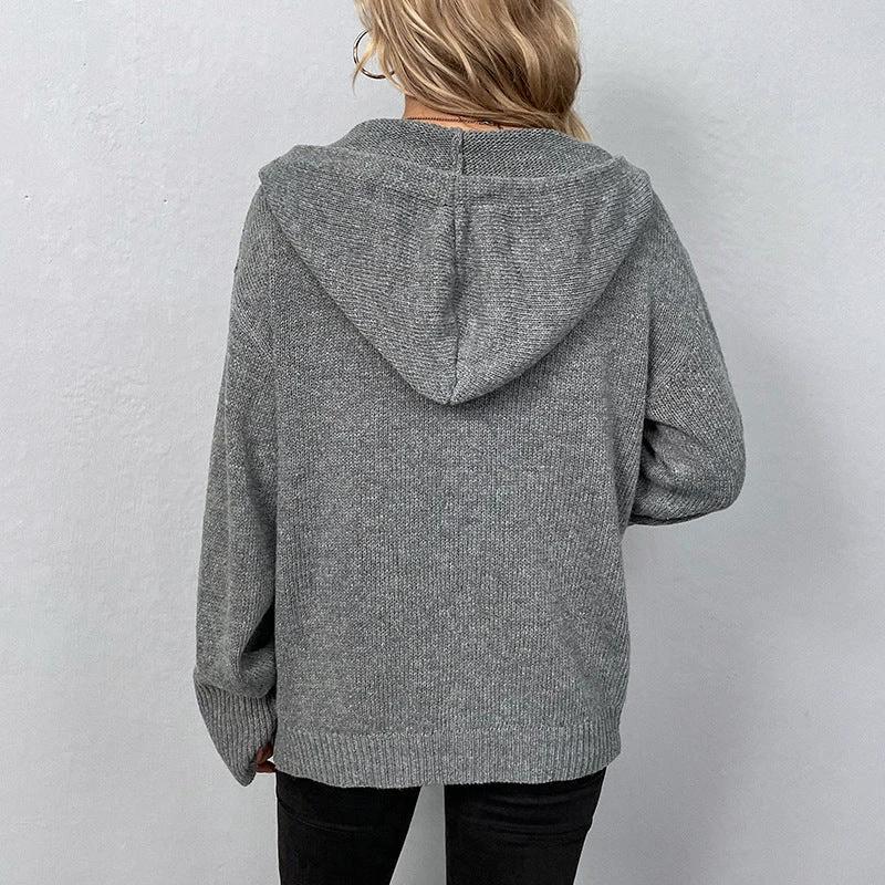 Single-breasted Hooded Sweater Women's Solid Color Cardigan Coat Clothing by GJG Denim