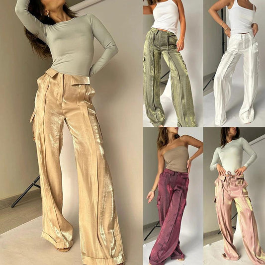 Ins Style Loose Straight Pants With Multi-pocket Design New Fashion Casual Vacation Trousers Womens Clothing by GJG Denim