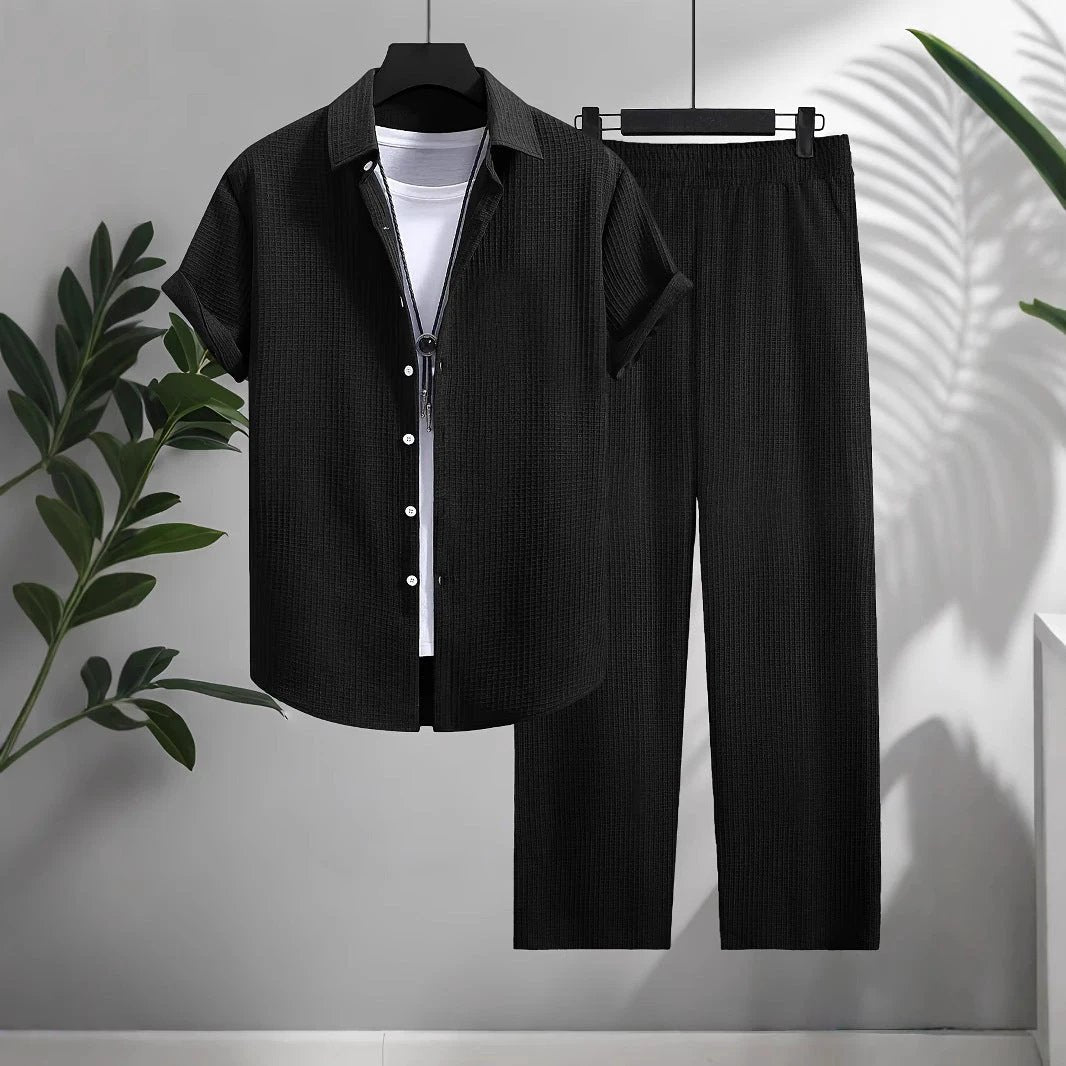 Fashion Jacquard Short-sleeved Shirt Trousers Suit by GJG Denim