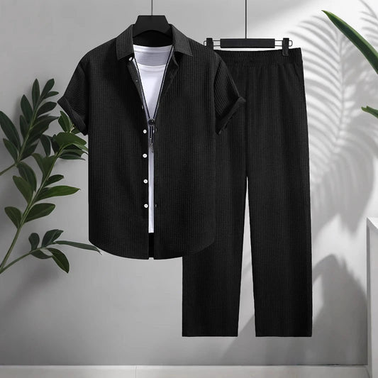 Fashion Jacquard Short-sleeved Shirt Trousers Suit by GJG Denim