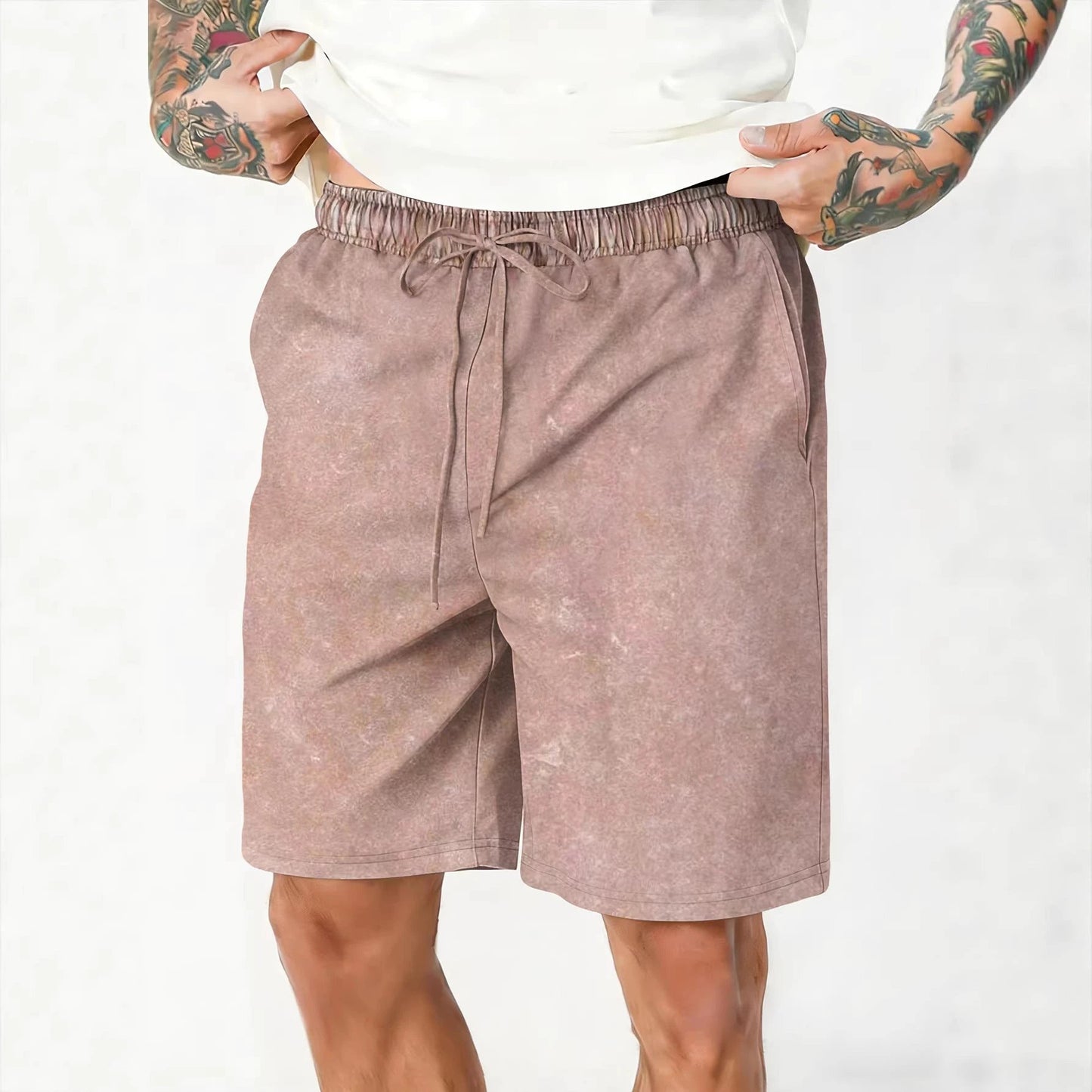 Men's Relaxed Fit Washed And Distressed Casual Shorts by GJG Denim