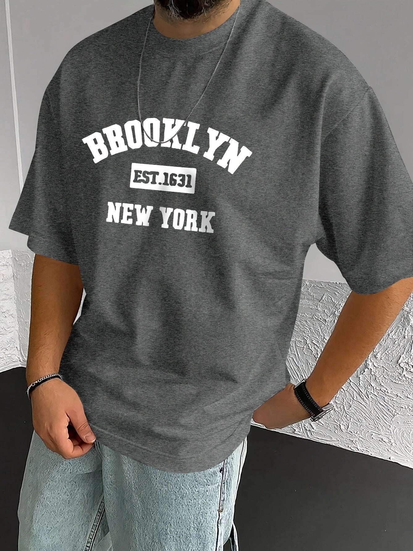 Men's Summer Spring Brooklyn Fashionable Printed T-shirt, Casual Short Sleeved Fashionable Style T-shirt, Sporty New Casual Short Sleeved Top by GJG Denim