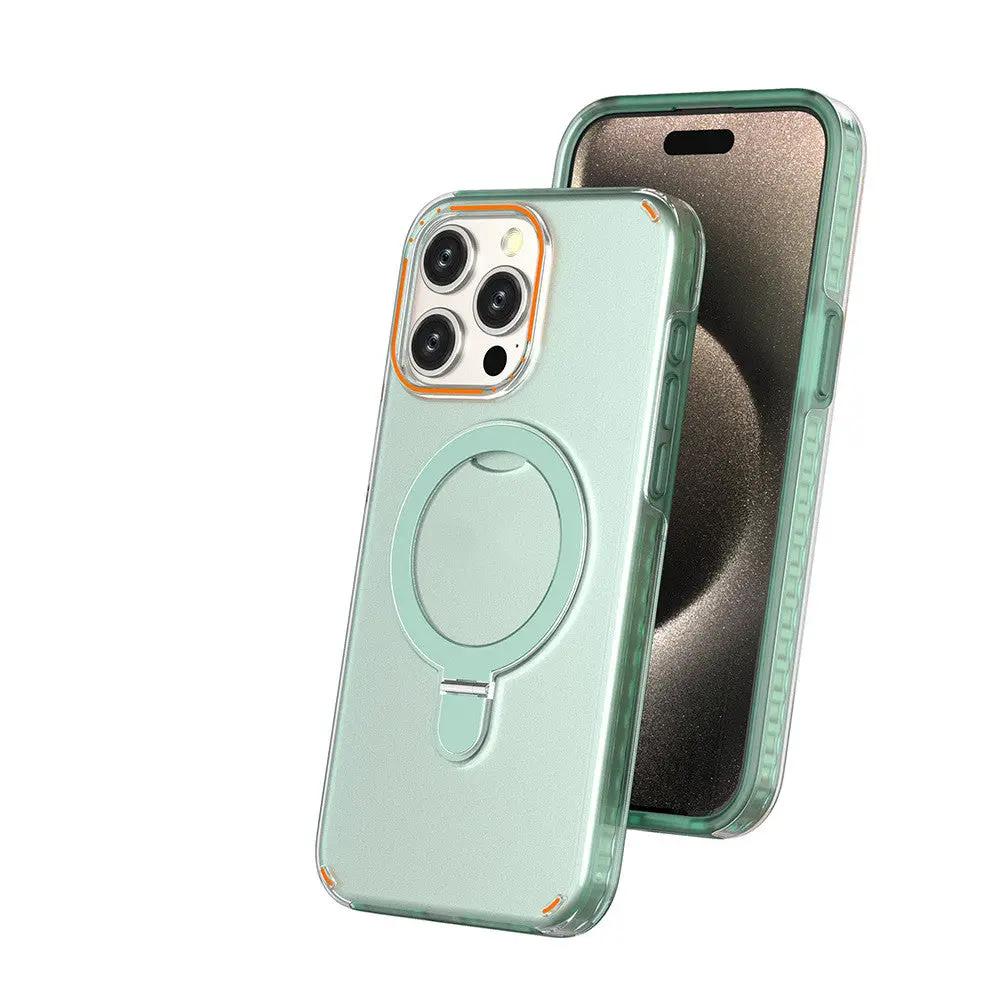 New Colorful Magnetic Bracket Phone Case With Holder Stand Cover For Magesafe Magnetic Transparent Wireless Charge Case For Phone by GJG Denim