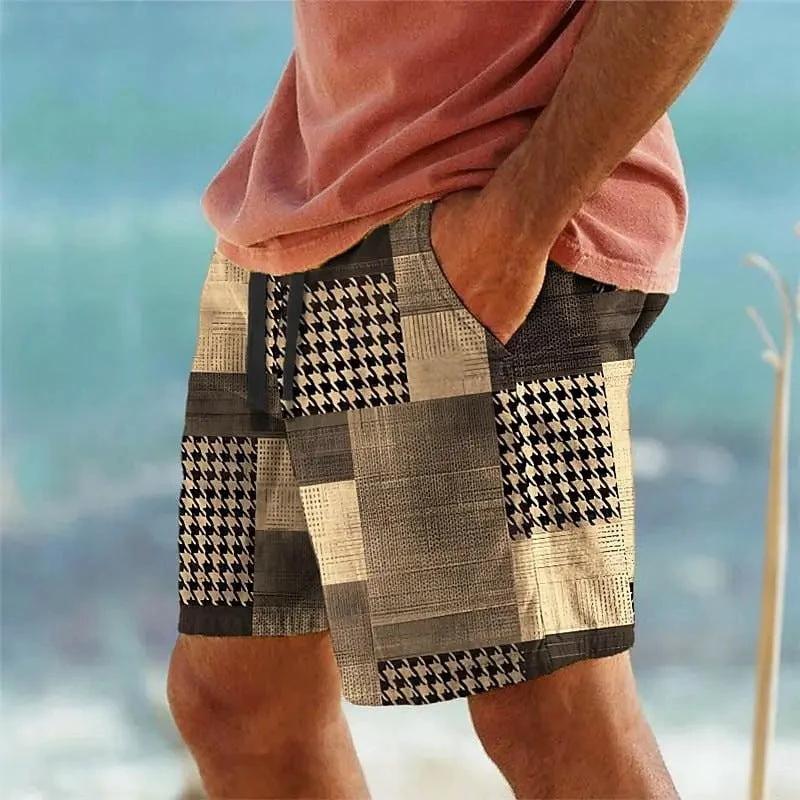 Men's Plaid Print Beach Shorts by GJG Denim