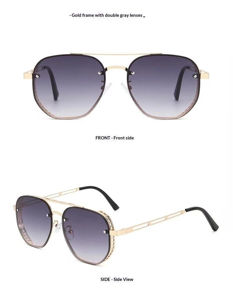 Retro Double-bridge Hollow-out Metal Sunglasses With A Premium High-end Look For Men by GJG Denim
