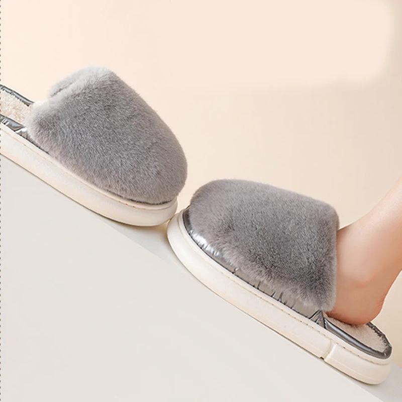 Fuzzy House Slippers Winter Warm Plush Faux Rabbit Fur Bedroom Shoes by GJG Denim