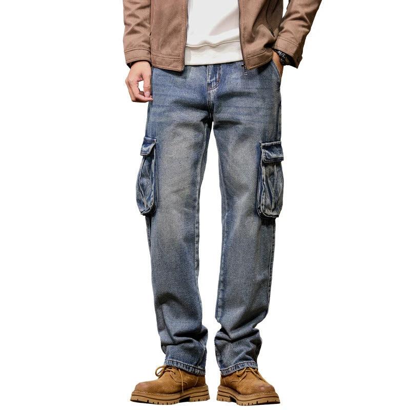 Men's Nostalgic Retro Multi-pocket Jeans by GJG Denim