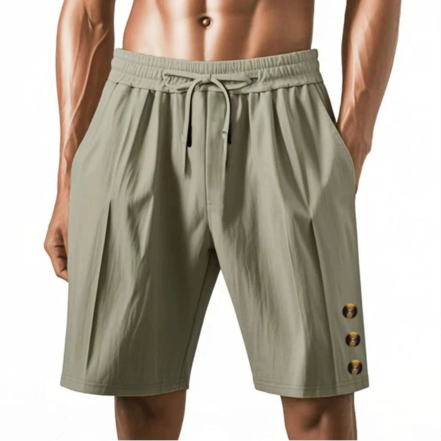 Men's Loose Linen Beach Casual Solid Color Shorts by GJG Denim