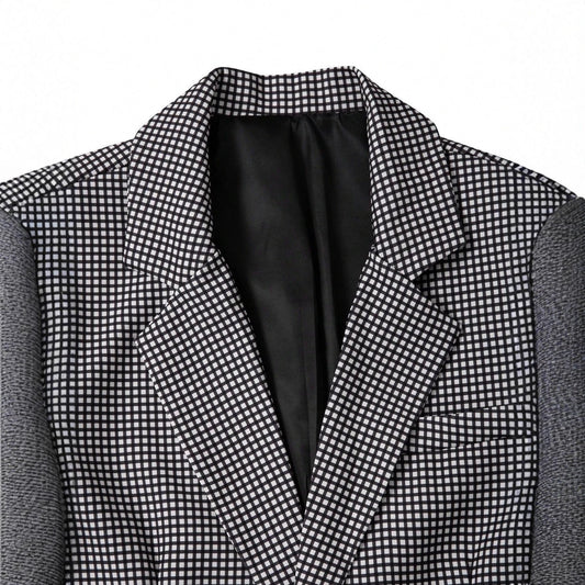 Men's Plaid Slim-Fit Business-Casual Suit Set by GJG Denim