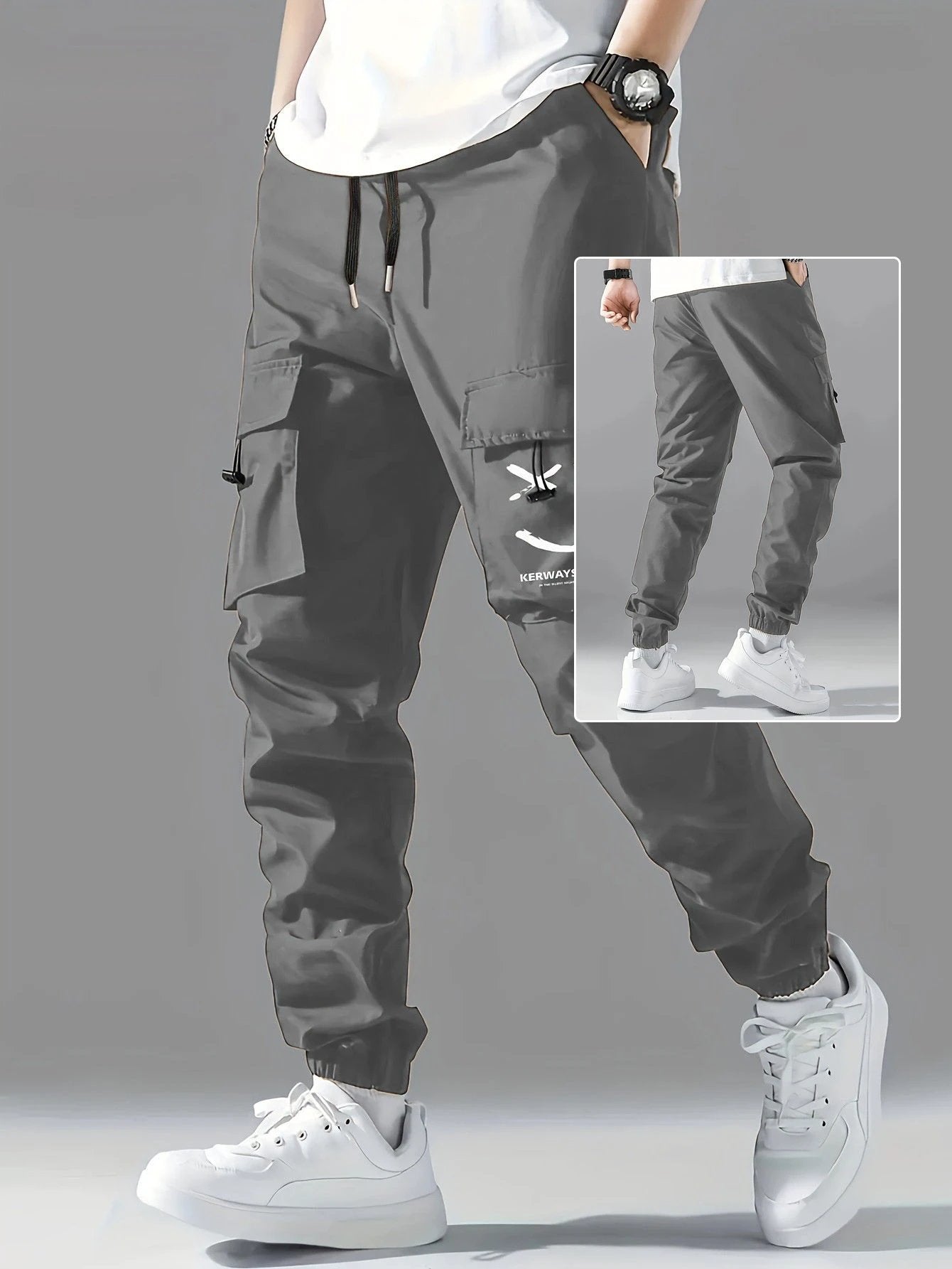 Straight Ankle Tied Wear-resistant Overalls Casual Pants by GJG Denim