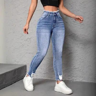 European And American Street Fashion Women's Ripped And Frayed Tight Skinny Jeans by GJG Denim