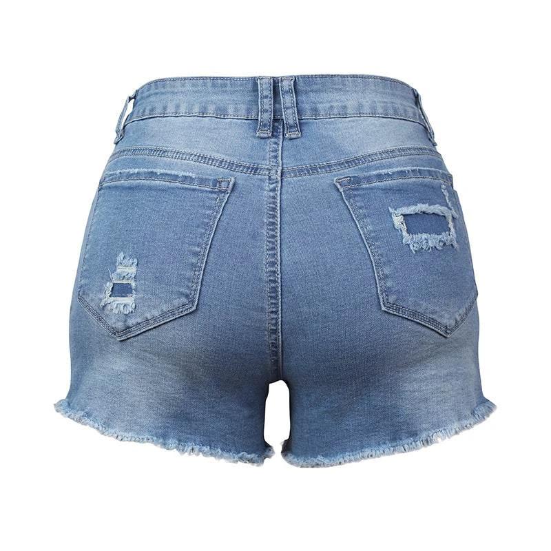 Explosive Hole Flow Patch Ladies High Stretch Denim Shorts by Zara-Craft