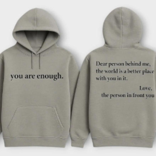 Fleece-lined Plain Letter Print Pocket Drawstring Print Hoodie by GJG Denim