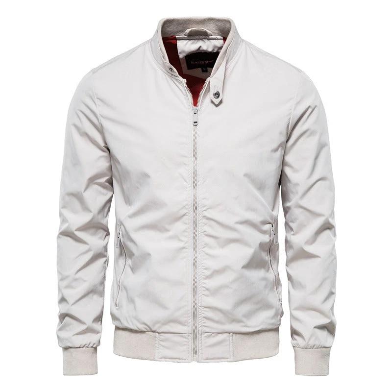 Men's Zip-up Jacket With Pockets Casual Solid Stand Collar Long Sleeve Top Outwear Clothing by GJG Denim