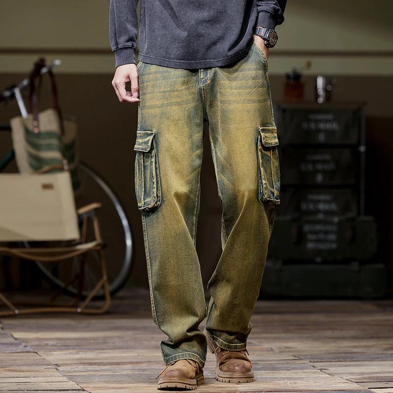 Men's Nostalgic Retro Multi-pocket Jeans by GJG Denim