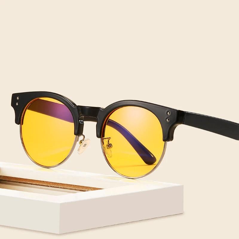 Men's Flat Mirror Glasses, With Retro Wood Grain Frame by GJG Denim