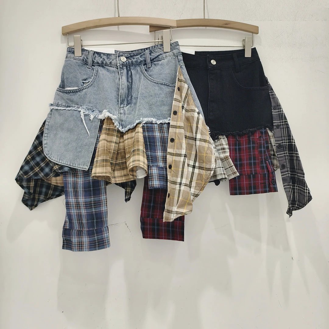 Irregular Hem Patchwork Denim Skirt For Women by GJG Denim