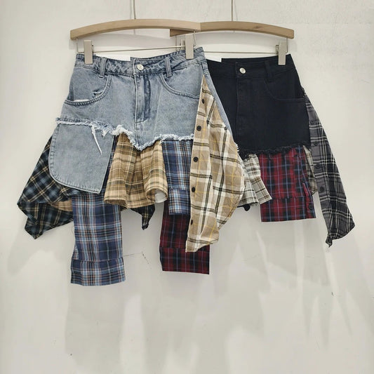 Irregular Hem Patchwork Denim Skirt For Women by GJG Denim