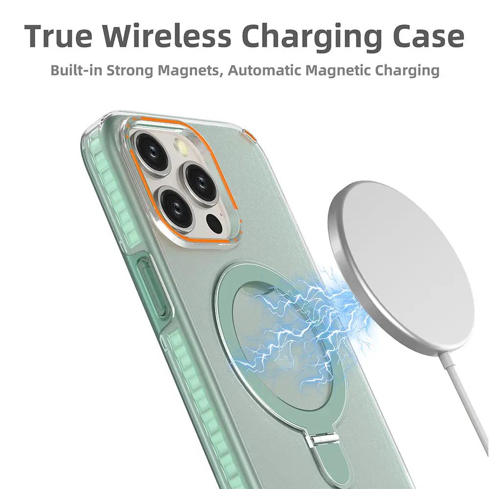 New Colorful Magnetic Bracket Phone Case With Holder Stand Cover For Magesafe Magnetic Transparent Wireless Charge Case For Phone by GJG Denim