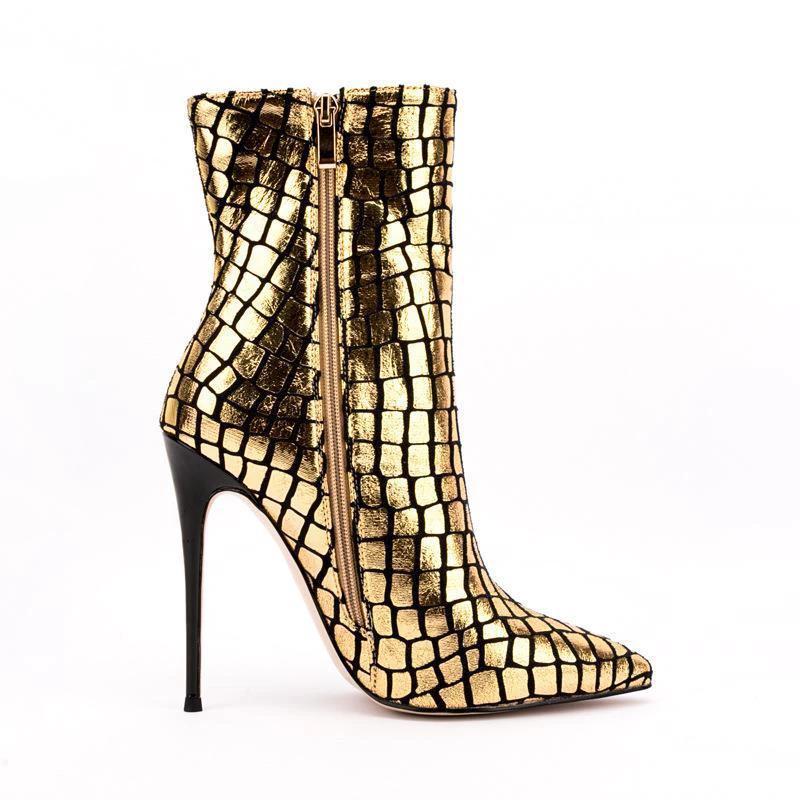 New Stiletto Heel Square Plaid Ankle Boots by GJG Denim