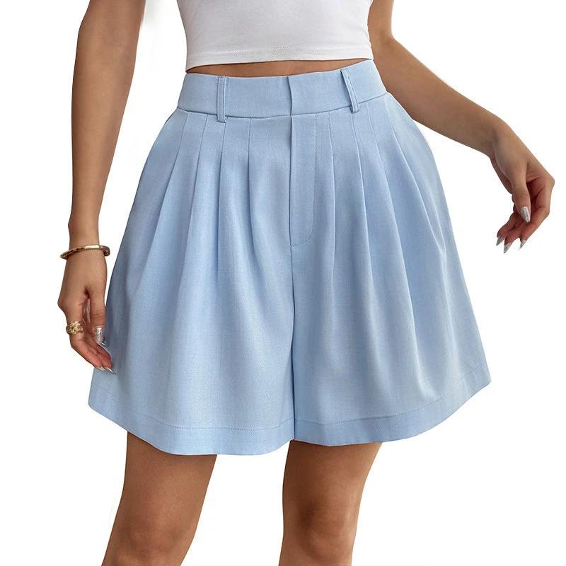 Women's Solid-Colored Casual Suit Wide-Leg Shorts by GJG Denim