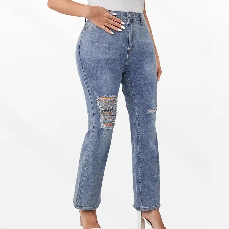 Plus-size Fashionable Casual Ripped Denim Jeans For Women by GJG Denim