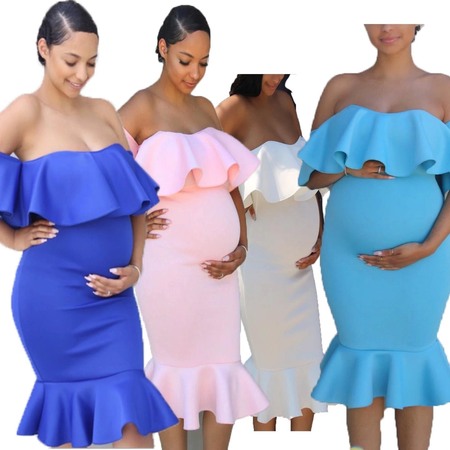 Women Elastic Pregnant Women Ruffles Dress by GJG Denim