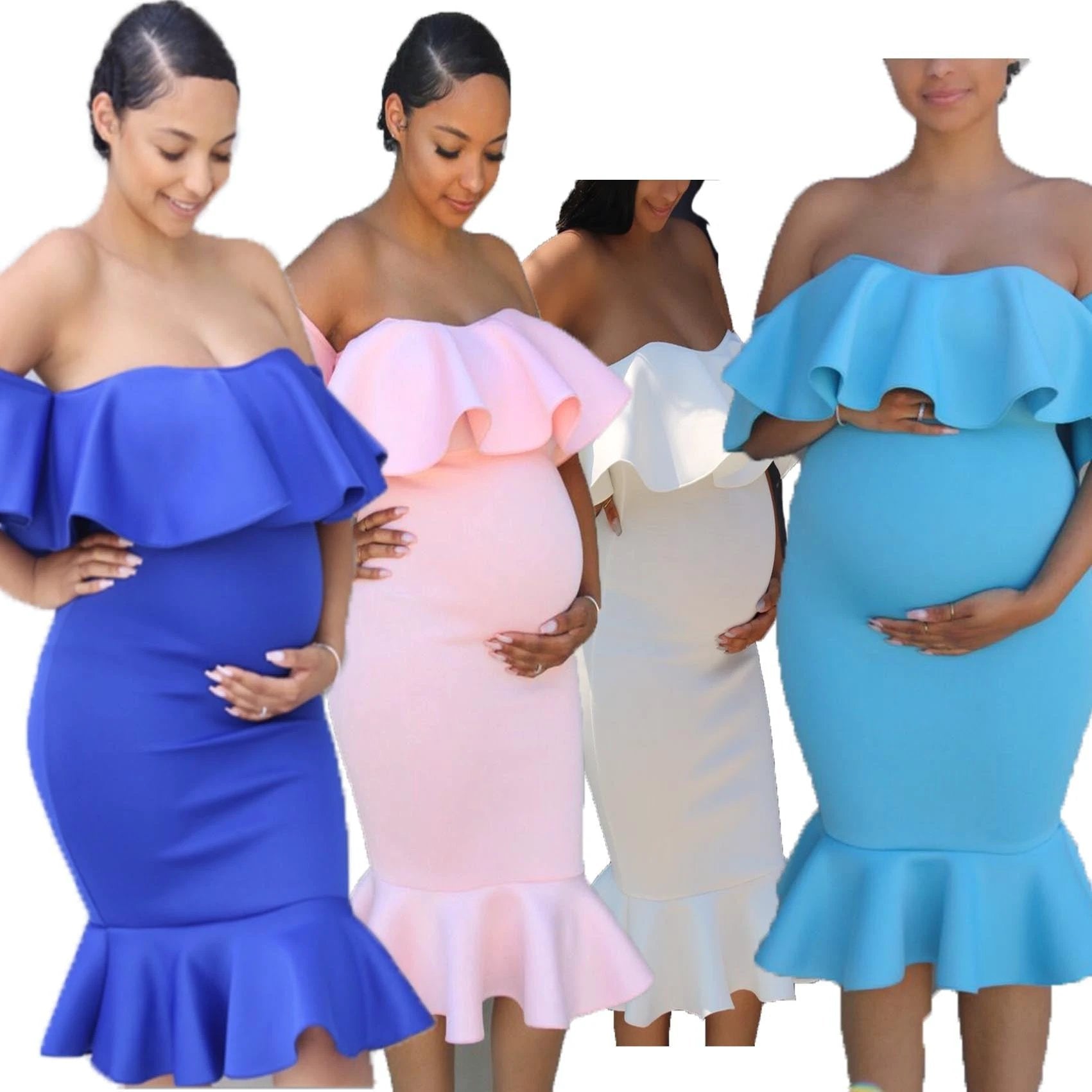 Women Elastic Pregnant Women Ruffles Dress by GJG Denim
