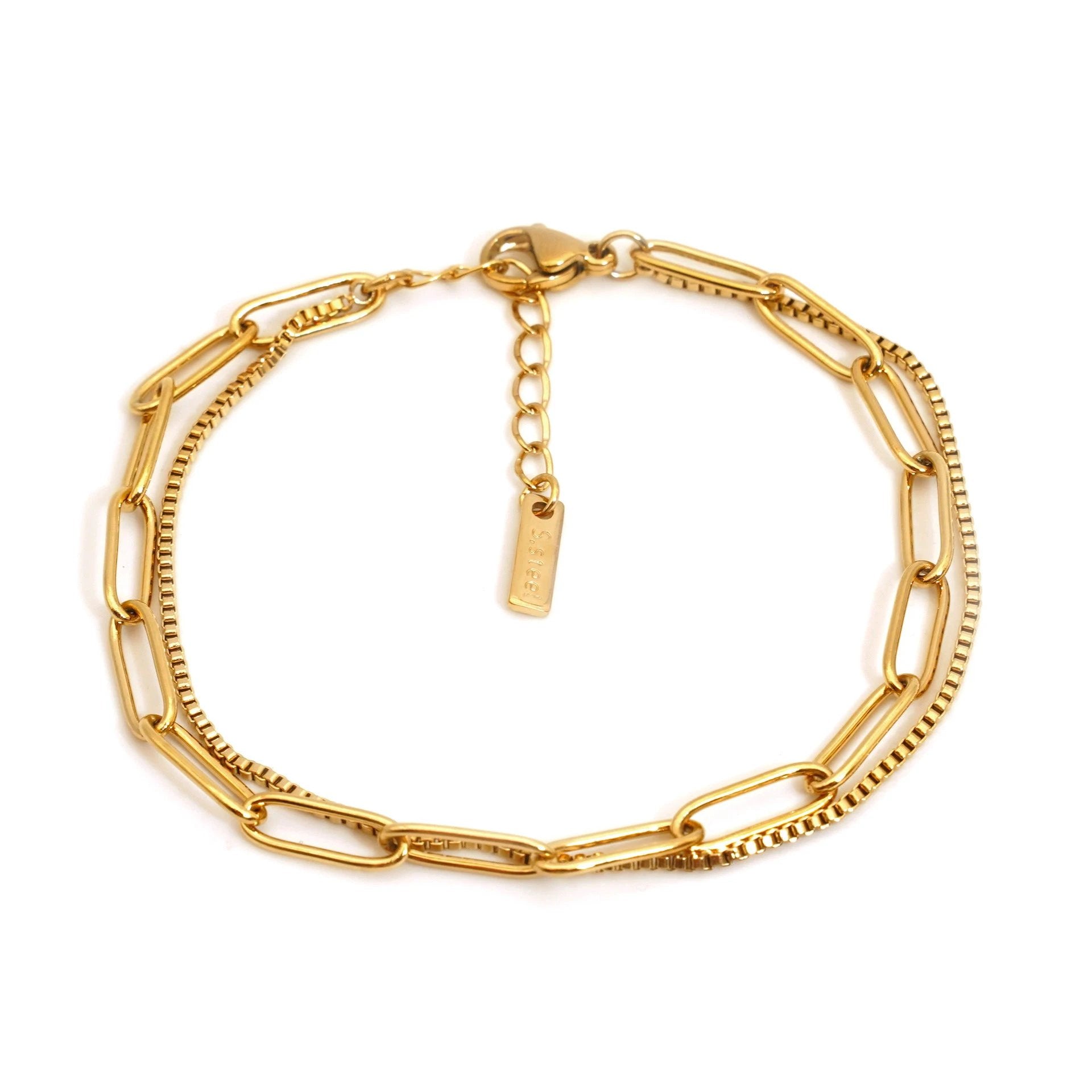 Double Layer Twin Titanium Steel Bracelet Ins Cold Style European And American Women by GJG Denim