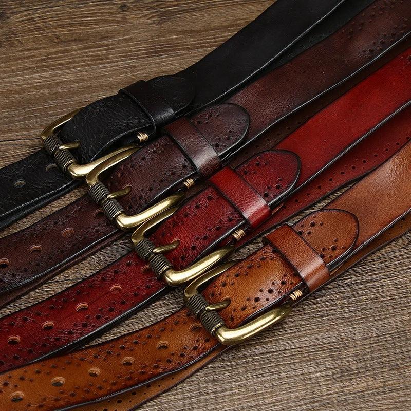Hollowed-out First-layer Cowhide Pin-buckle Belt For Men by GJG Denim
