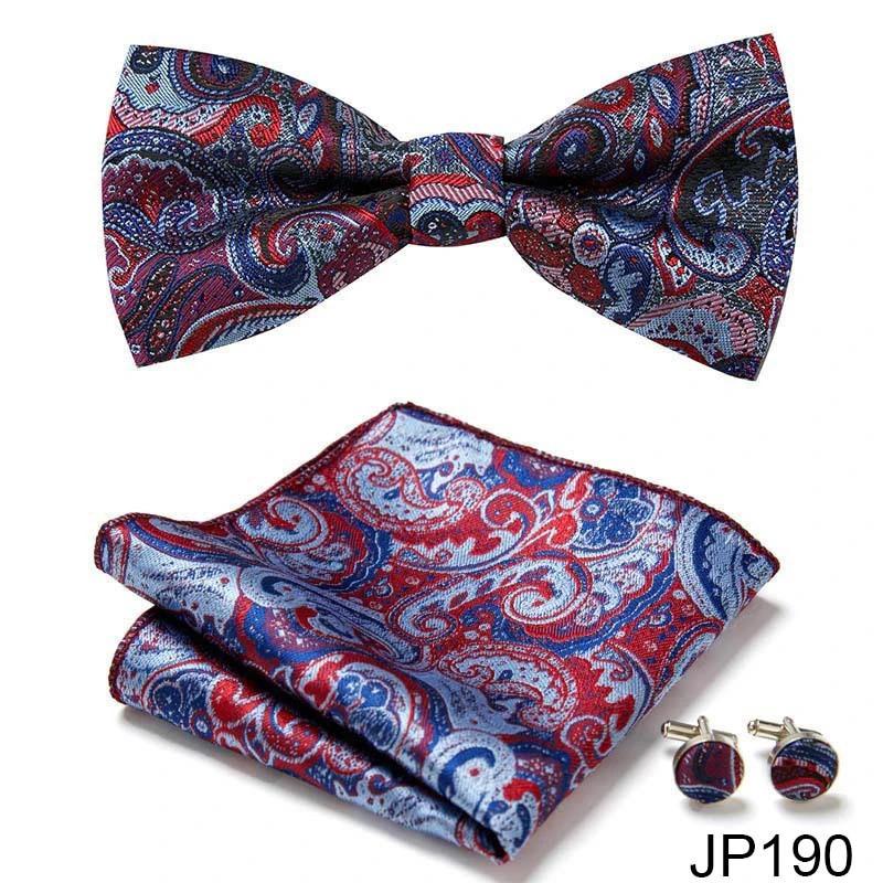 Men's Formal Bow Tie Handkerchief and Cuff links Set by GJG Denim