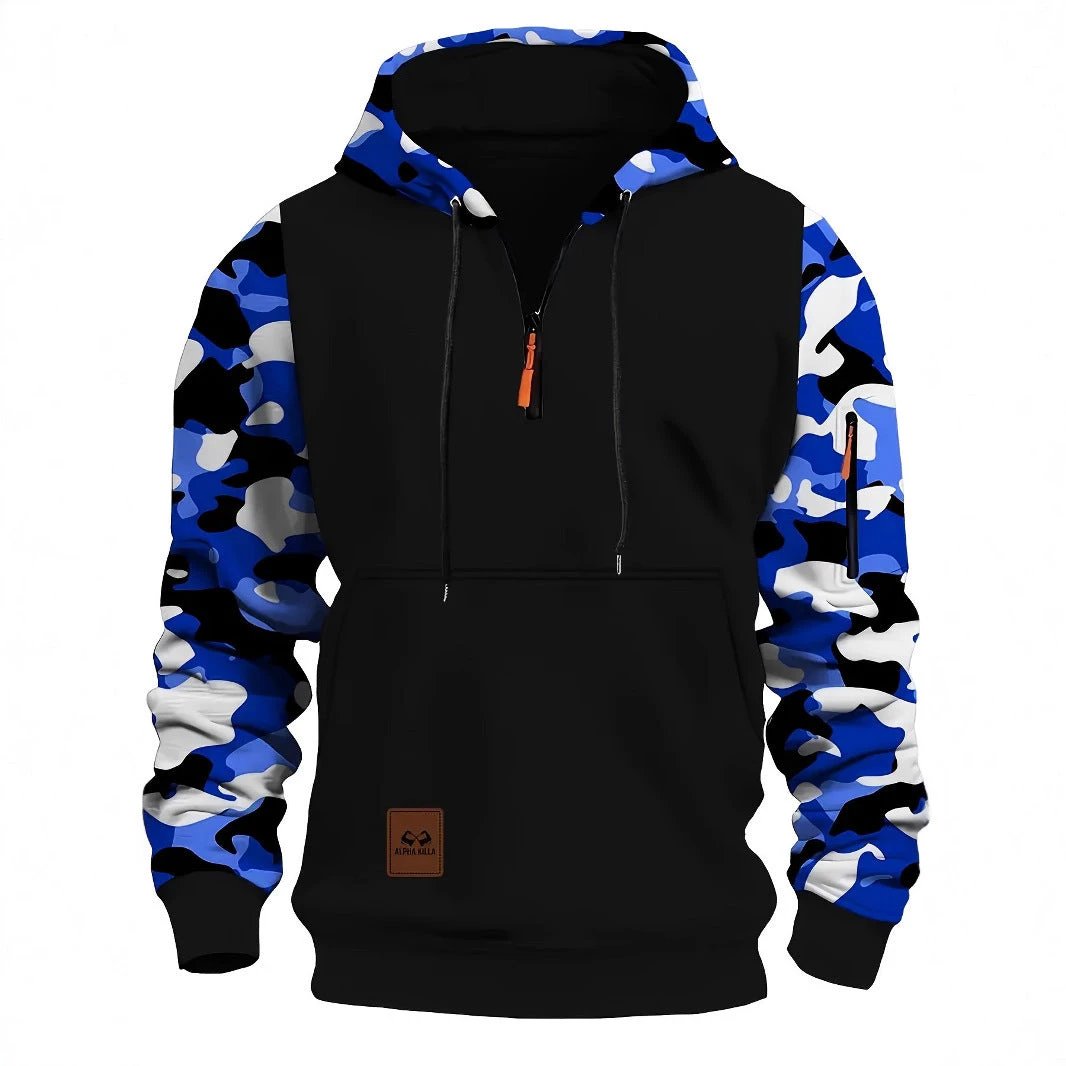Men's Hooded Camouflage Zipper Sweater by GJG Denim