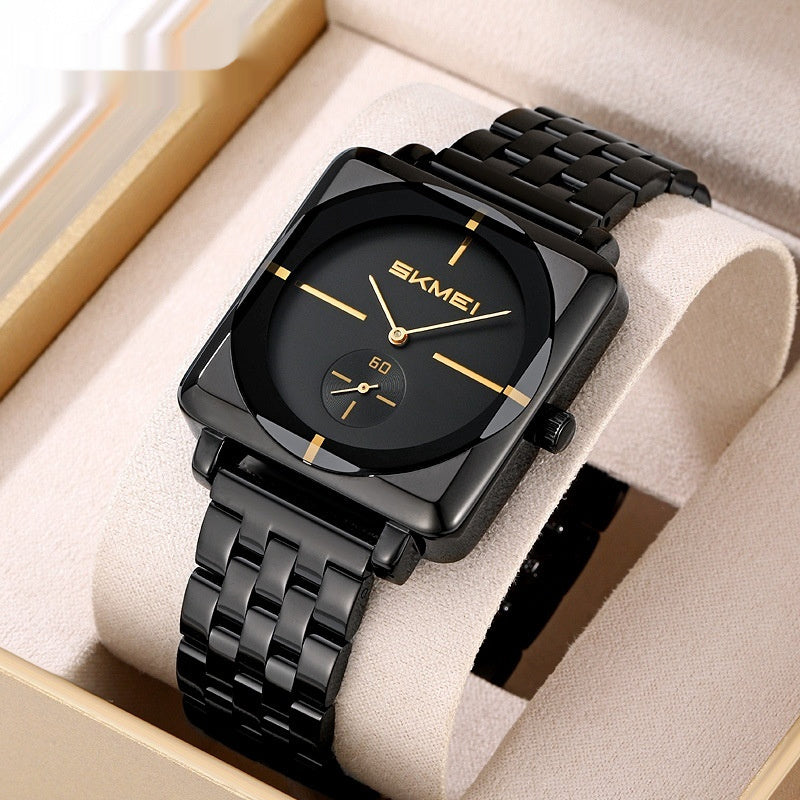 Square Steel Band Stylish Standalone Seconds Subdial With Two Hands Watch For Men by GJG Denim