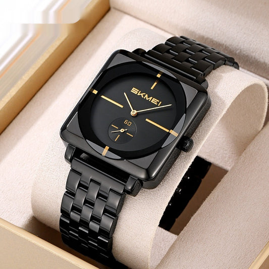 Square Steel Band Stylish Standalone Seconds Subdial With Two Hands Watch For Men by GJG Denim