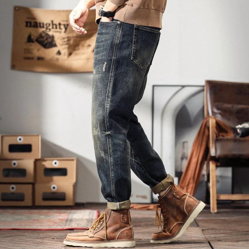 Retro Men's Loose-fit Wide-leg Casual Denim Jeans by GJG Denim