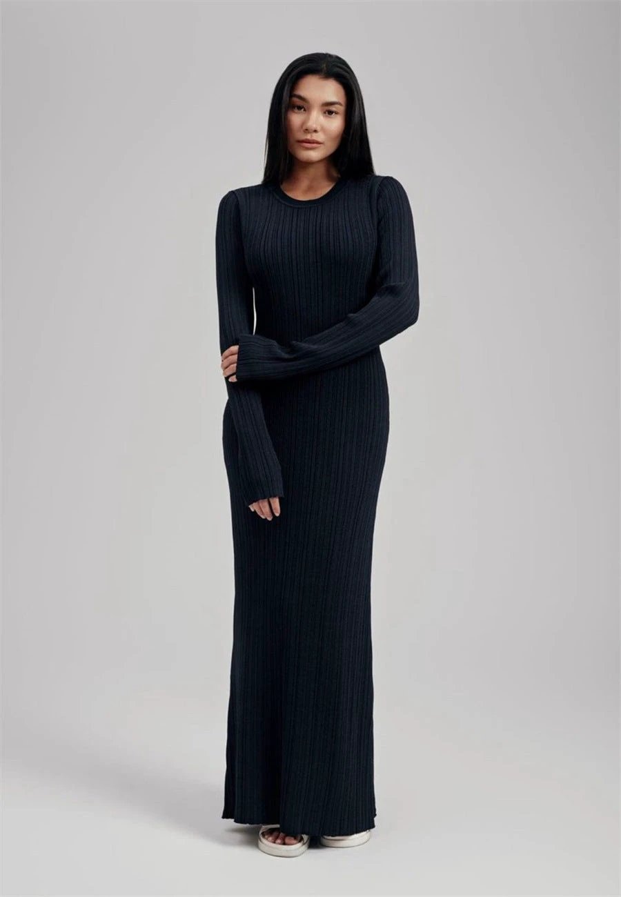 Figure-flattering Foreign Trade Thermal Base Long Sleeve Sweater Dress by GJG Denim